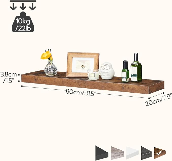 HOOBRO Floating Shelves for Wall, Wall Mounted Shelf Set of 2, 31.5" Hanging Shelf with Invisible Brackets, for Wall Storage in Bathroom Bedroom Kitchen Living Room Office, Rustic Brown BF80BJP201