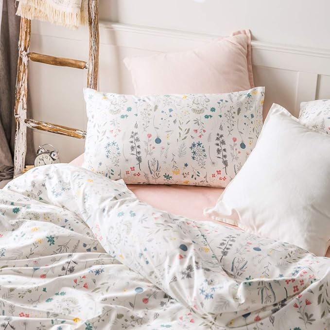 HighBuy Floral Duvet Cover King 100% Cotton Bedding Set King Girls Cottagecore Bedding 3 Piece Comforter Cover King Ultra Soft Garden Floral Duvet Cover King with Zipper Closure,4 Corner Ties