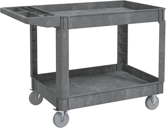 Utility Cart on Wheels, 2 Shelf Heavy Duty Plastic Rolling Cart, 550LBS Capacity Service Carts for Warehouse, Garage, School, Kitchens, Office(Gray, 45.7)