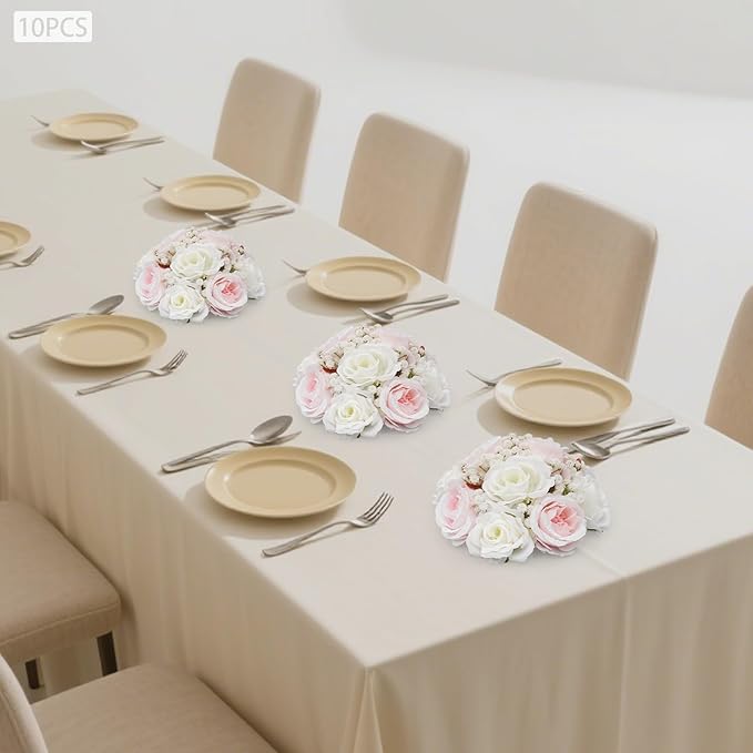 10Pcs Artificial Flower Balls for Wedding Centerpieces, 9.44Inch Rose& Peony Semicircle Flower Ball, Arrangement Bouquet Fake Flowers Ball for Home Party Tables Decoration