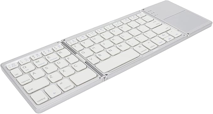 Gugxiom Foldable Wireless Keyboard with Touchpad, Foldable Design 63 Keys BT 3.0 Keyboard for Smartphone Tablet Laptop Travel, Mute, Pocket Size, USB Charging (Silver White)