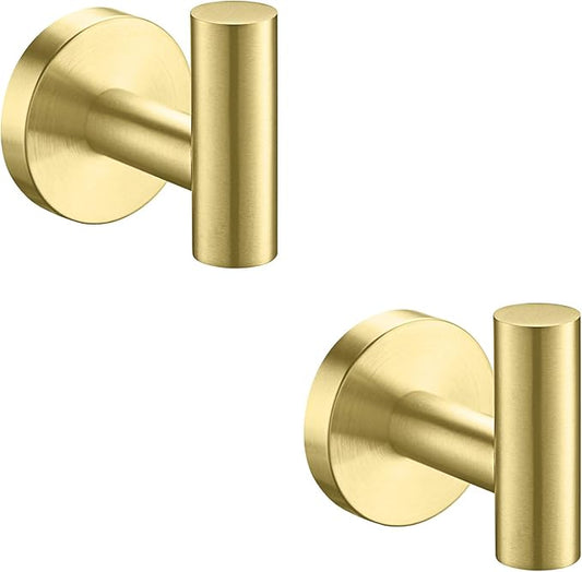 Nolimas Bathroom Towel Hooks SUS 304 Stainless Steel Coat Hook Round Clothes Towel Coat Robe Hook Cabinet Closet Door Sponges Holder for Bath Kitchen Garage Hotel,Wall Mounted,Brushed Gold,2Pack