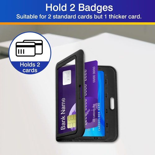 3-Pack Horizontal Hard Plastic ID Badge Holders - Double-Sided Black Card Cases for Office & School Use