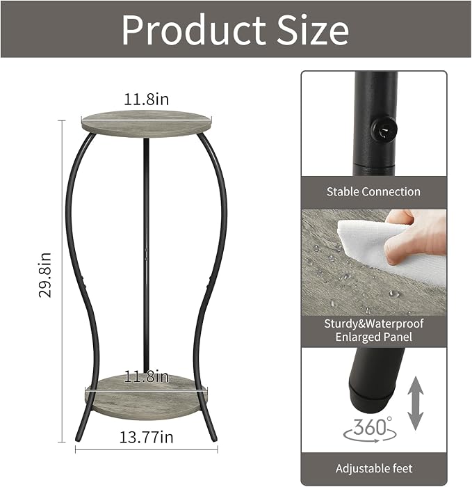 Plant Stand Indoor, 2 Tier Round Tall Plant Stand, Flower Pot Stand, Plant Shelf Rack, Corner Plant Stand for Planter Garden Balcony Patio Living Room, Grey
