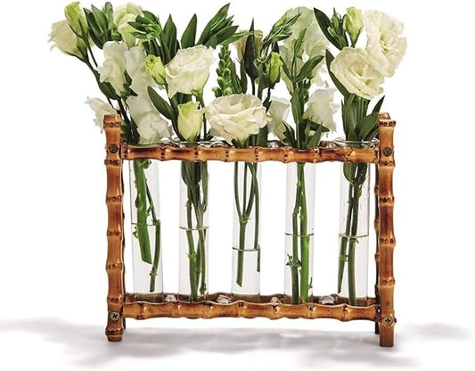 Tozai Home WTR006 Natural Bamboo Vase Includes 5 Glass Tubes
