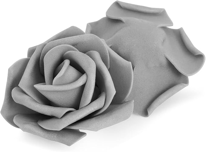 Bright Creations Artificial Flowers Foam Roses - 100-Pack, 3-Inch Grey Polyethylene Flower Heads - Bulk Grey Stemless Roses for DIY Crafts & Centerpieces
