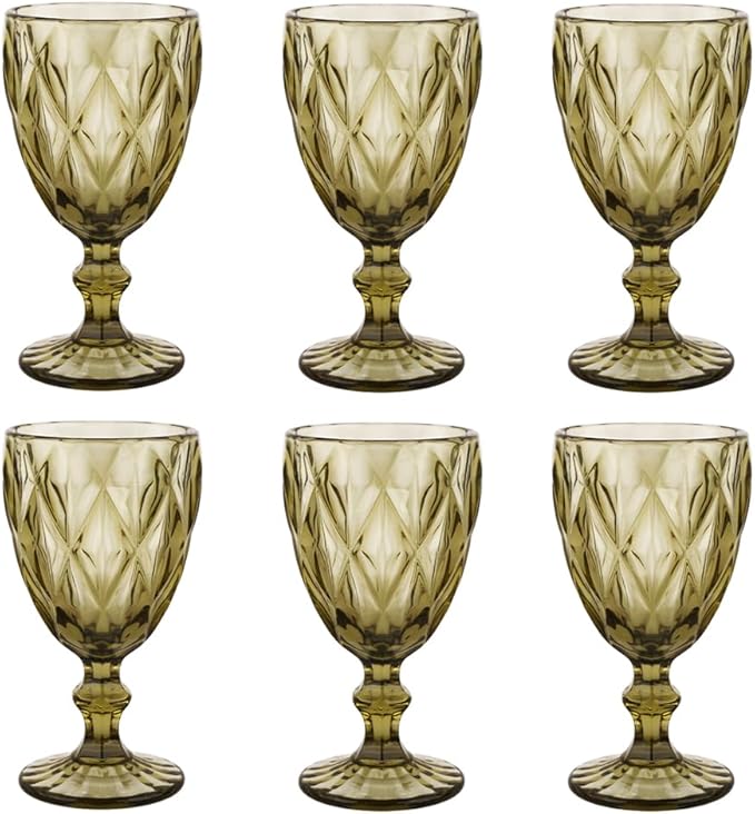 Pure Green Wine Glasses 6Pcs a Set Solid Colors Glass Goblets Colorful Dishwasher Safe Colored Glassware With An Embossed Vintage Never Fade Colored Goblets Pattern Like Crystal (Glass, Green)