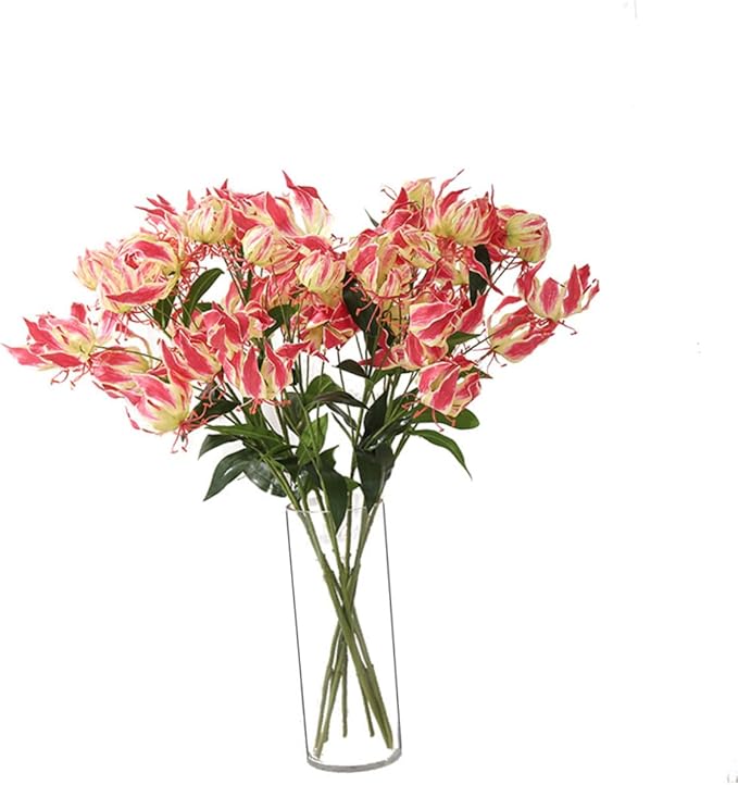 Simulated Lily Flower Artificial Bouquet Red Faux Flower Decorative Arrangement for Home Office Wedding Party Props and Vibrant Festival Decor