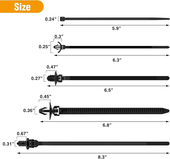 GOOACC Push Mount Cable Zip Ties Heavy Duty Nylon Push Mount 5 Most Popular Sizes Self Locking Cable Strap Assortment for Indoor Outdoor Wire Tying Construction Auto ect -160 Pcs