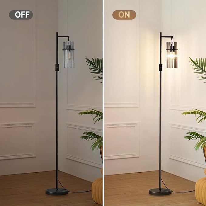 Industrial Floor Lamps for Living Room, Dimmable Floor Lamp Modern Standing Lamps with Glass Lampshade, Rotary Switch, LED Bulbs, Tall Lamps for Bedroom, Office (1 Lampshade(66inch))
