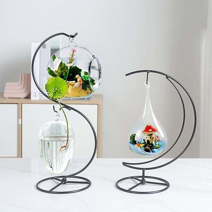 Ornament Display Stand Holder Iron Hanger Air Plant Stand Flower Pot Holder Iron Stand for Hanging Glass Globe Ball,Christmas Wedding Ornament, Home Office Decor (S-Style)