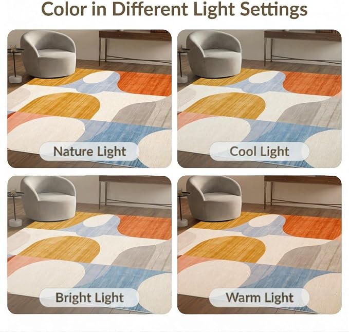 Flatwoven High Traffic Area Rug 8x10, Mid Century Modern Abstract with Fluid Lines and Symmetrical Ovals, Non Slip, Stain Resistant, Washable Area Rugs for Living Room, Bedroom (Orange, 8x10)