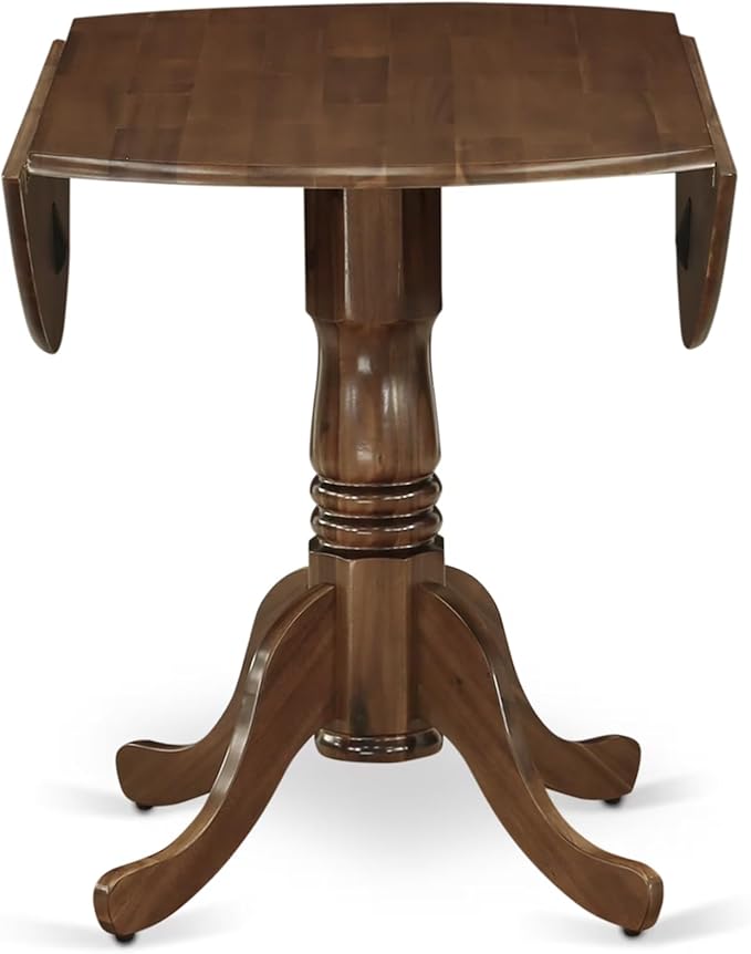 East West Furniture DLT-AWA-TP Dublin Dining Room Table - a Round Solid Wood Table Top with Dropleaf & Pedestal Base, 42x42 Inch, Walnut