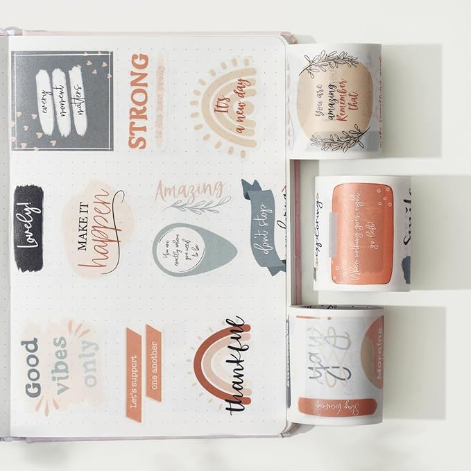 WT Motivational Washi Tape Sticker Set, 3 Rolls, Original Designs, Inspirational Frame Word Stickers, Vintage Decorative Tape, DIY Crafts, Bujo Planner Supplies, Journals Gifts, Adhesive Paper Tape