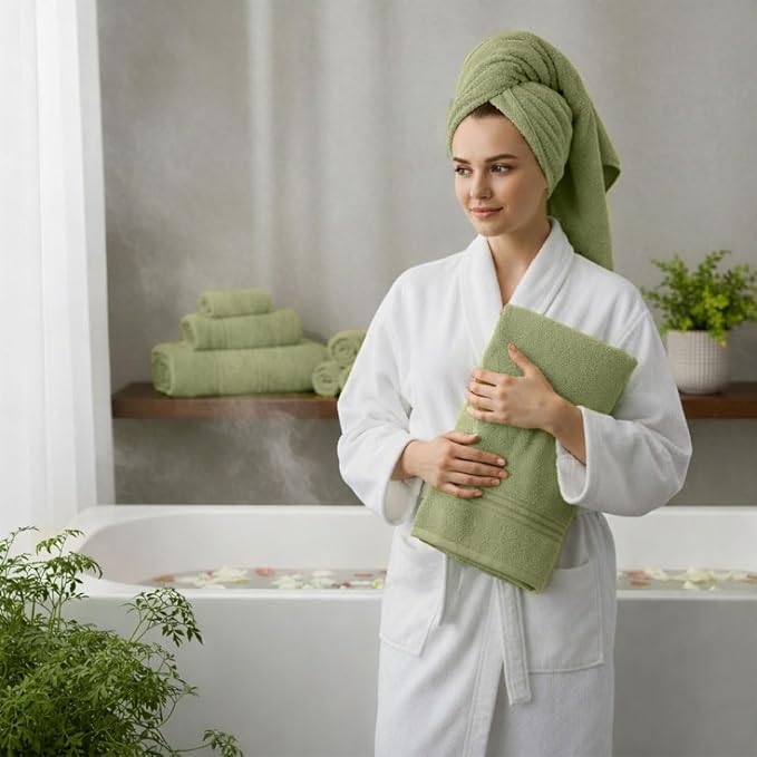 8 Piece Bath Towels for Bathroom - 100% Cotton, Soft Absorbent Bathroom Towels Set - 2 Extra Large Bath Towels, 2 Hand Towels & 4 Washcloths - Hotel Spa Thick Plush Towel, Sage Green