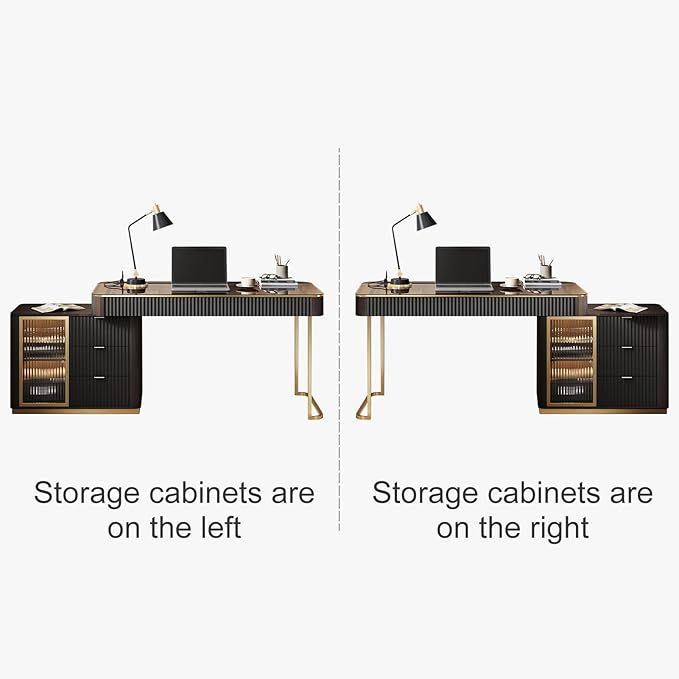 Lartis Office Desk, Very Easy to Assemble, Computer Desk, Home Telescopic Writing Desk, Modern Computer Desk with Retractable Cabinet Built-in LED Lights (Black Brown, 50 in)