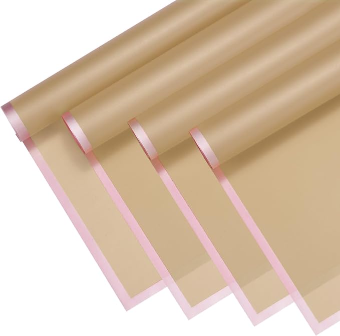 M METERXITY 20 Sheets Flower Wrapping Paper Bouquet, 23 Inch Khaki Gold Edge BOPP Waterproof Floral Wrapping Paper Flower Packaging DIY for Wedding/Party/Birthday/Gift Bouquet Wrap Paper