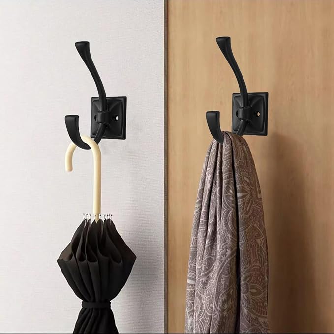 10 Pack Decorative Heavy Duty Towel Hooks for Hanging Robe Double Matte Black Coat Hooks Wall Mounted with Screws for Key, Towel, Bags, Cup, Hat