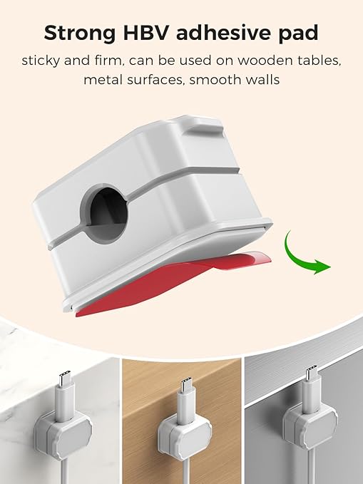 6 Pack Elastic Cable Clips [auto Tighten] Cable Holder, Desk Cable Management, Cord Organizer for Home Office Desk Phone car Wall Mounted Desktop nightstand Cable Management（White