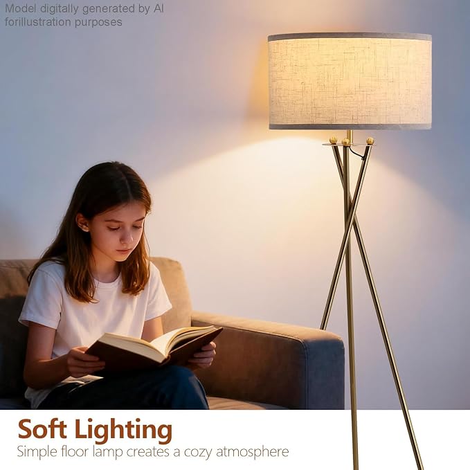 EOEYYOYB Modern Tripod Floor Lamp, Mid Century Reading Standing Lamp with 3 Color Temperatures and Foot Switch, Modern Night Light for Living Room, Bedroom, Office Décor, Gold