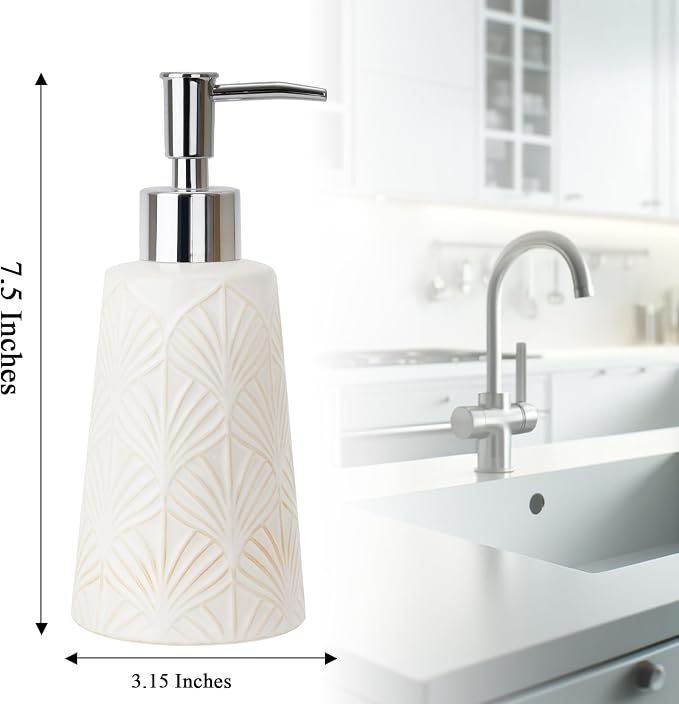 White Ceramic Hand Dish Soap Dispenser with Pump for Bathroom Kitchen Sink Countertop Modern Boho Decor