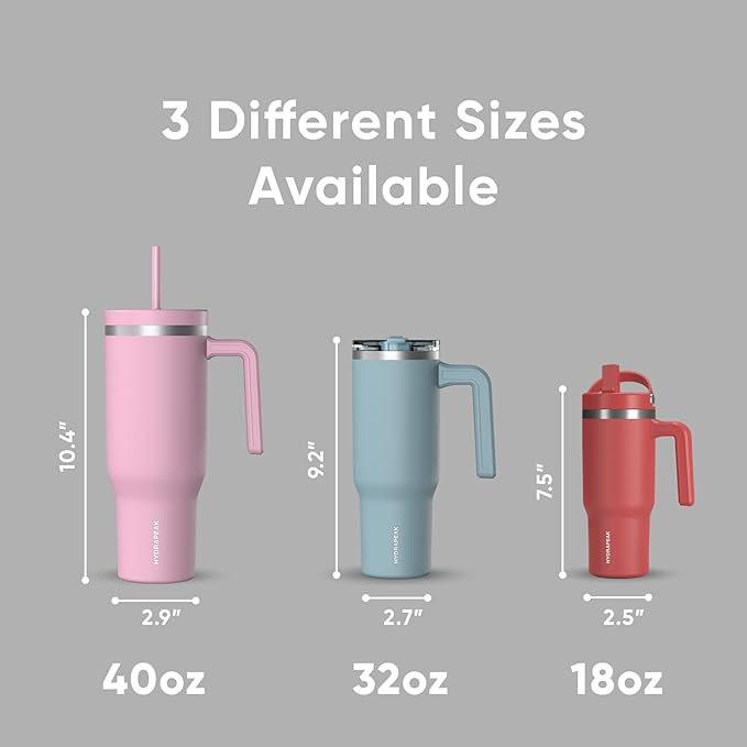 Hydrapeak Voyager 40 Oz Stainless Steel Tumbler with Handle, Insulated Water Bottle With Straw & Lid, Cupholder Friendly Reusable Travel Mug (White)