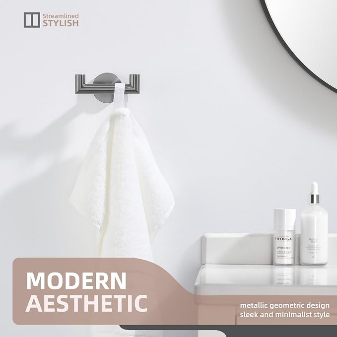 Angle Simple Double Towel Hook, SUS304 Stainless Steel Bathroom Robe Hook for Wall, Hand Towel Holder, Gunmetal Gray