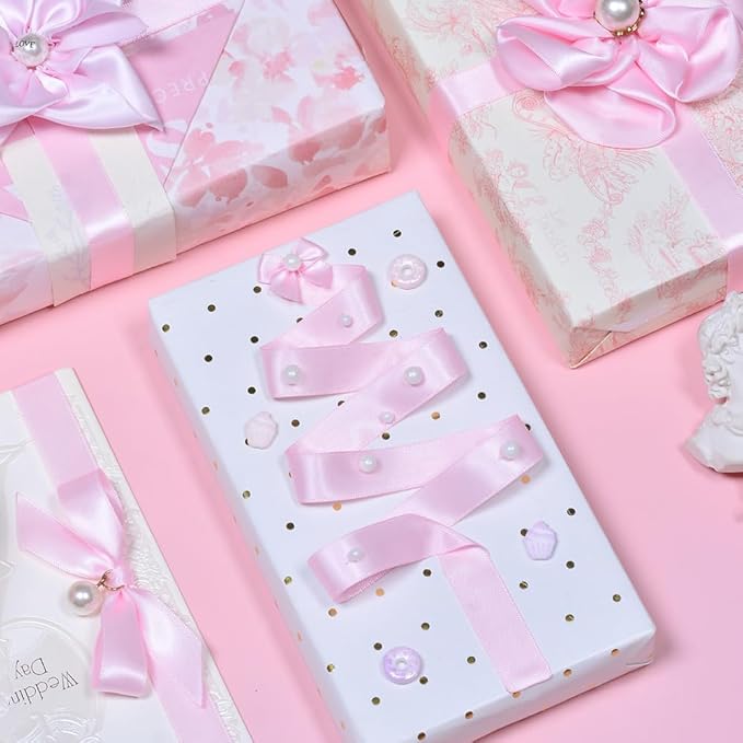 YAMA Light Pink Double Face Satin Ribbon 5/8 Inch 25 Yards Baby Pink Ribbon for Gift Package Wrapping,Floral Design,Hair Bow Clip Making,Crafting,Sewing,Wedding Decor