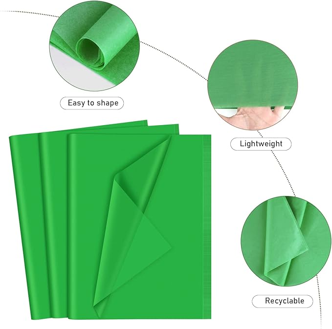 NEBURORA 120 Sheets Green Tissue Paper - 14 x 20 Inches, Christmas Wrapping Tissue Paper Bulk Wrap Paper Sheets for Gift Bags, Packaging, Floral Filler, Birthday, Wedding, St. Patrick's Decor