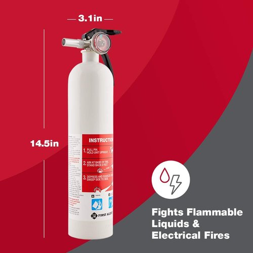 First Alert Fire Extinguisher - UL Rated 10-B:C for Car & Marine Use | Compact White 1-Pack