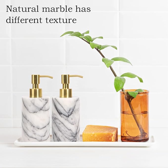Natural Marble Soap Dispenser for Bathroom and Kitchen Countertop - 5.41 Ounces Hand Lotion and Liquid Stone Shampoo Laundry Bottle with Pump (1, Lilac, Cylindrical Bottle)