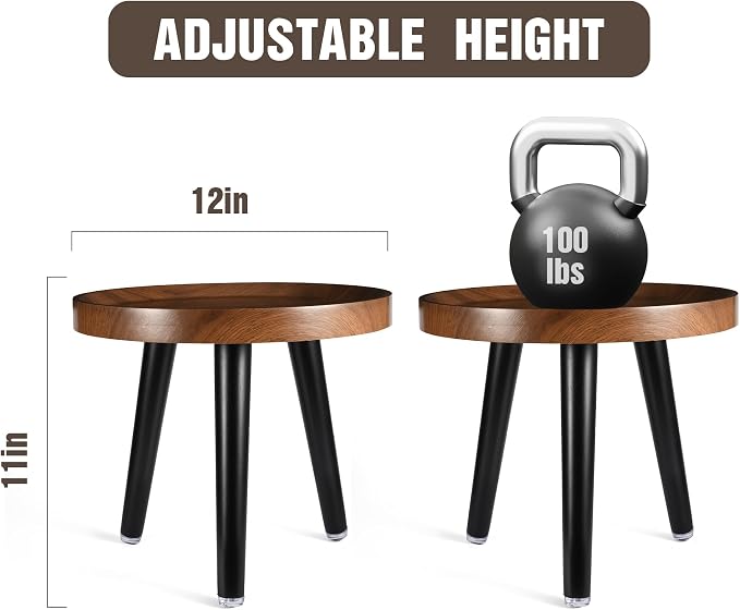 KGPLOME Indoor Plant Stand,Wood Mid Century Plant Table in Walnut Finish,Tall Plant Stand for Flower Pot,Modern Round Small Side End Table with Raised Design (Walnut, 12"x10.8" 2 Pack)