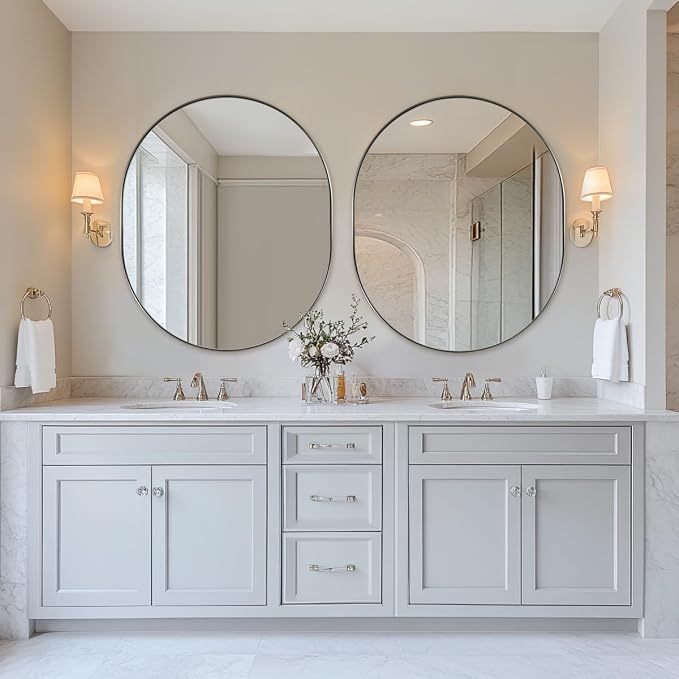 ANDY STAR 30x36’’ Oval Bathroom Mirror, Oval Nickle Mirror Pill-Shaped Design in Stainless Steel Metal Frame for Bathroom, Entryway, Living Room, Contemporary 1" Deep Wall Mount Vertical or Horizontal