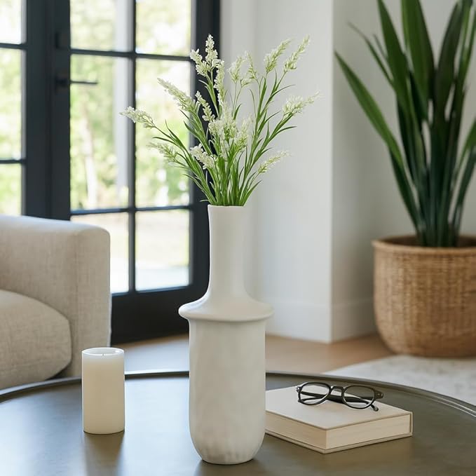 Ceramic Flower Vase for Living Room Decor – Elegant Tall Home and Office Vase with Unique Flared Top Perfect for Fresh Florals – A Modern Centerpiece for House, Bedroom, and Tabletop – 19" Ivory