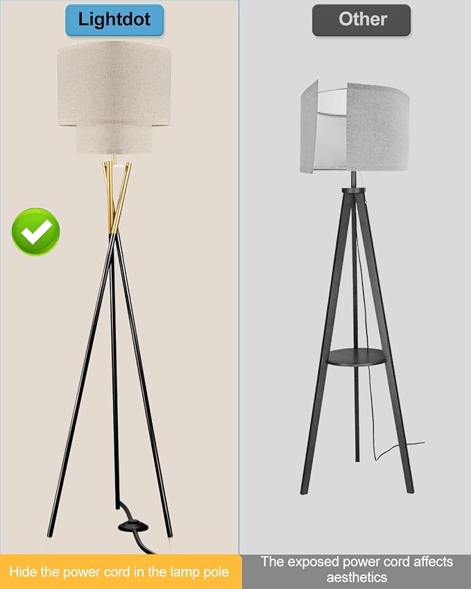 Lightdot Black Tripod Floor Lamp, Modern Floor Lamps for Living Room, Standing Lamp with Dual Drum, E26 Bulb Included, 67.7" Tall Floor Lamp for Bedroom, Home Office