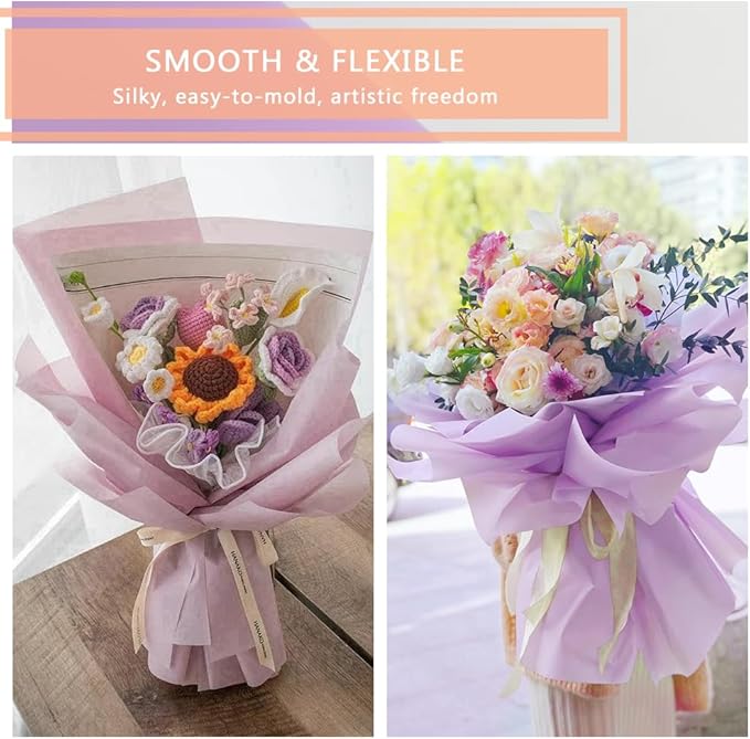 BBJ WRAPS Translucent Flower Wrapping Paper for Florist Waterproof Durable Bouquet Wrapping Paper for Floral Arrangements on Valentine's Day, Mother's Day, 22.8x22.8 Inch - 20 Sheets (Light purple)