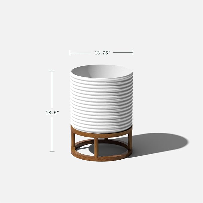 Veradek Mod Series Raised 13" Short Planter for Patio & Backyard | Durable Plastic-Stone Material w/Wooden Stand | Modern Décor for Plants & Flowers