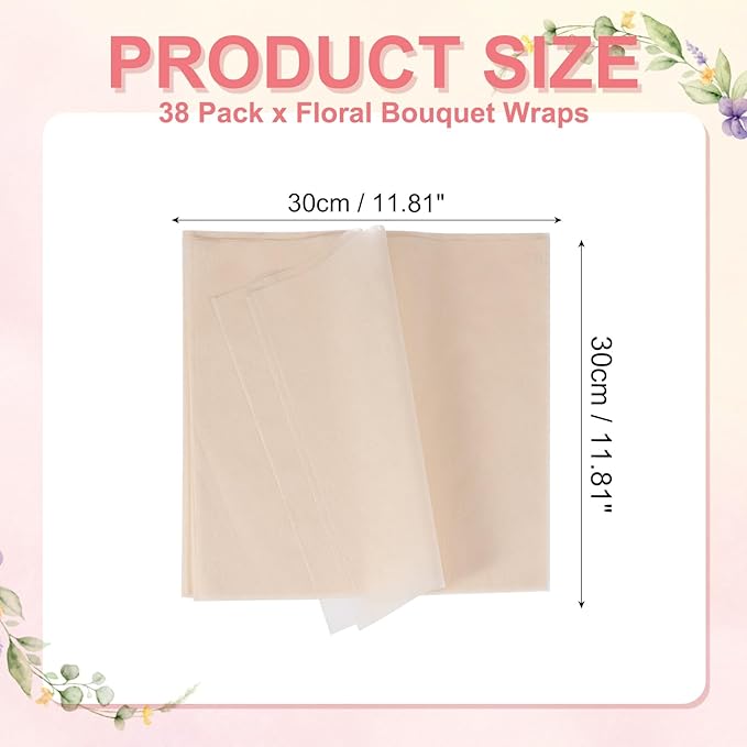 YELARXI Flower Wrapping Paper, Cotton Wrapping Flower Paper, Non-Woven Waterproof Floral Bouquet Wraps - Fitting for (Florist Supplies/Gift) 11.8 x 11.8 Inch & 38 Pack & Lotus Pink