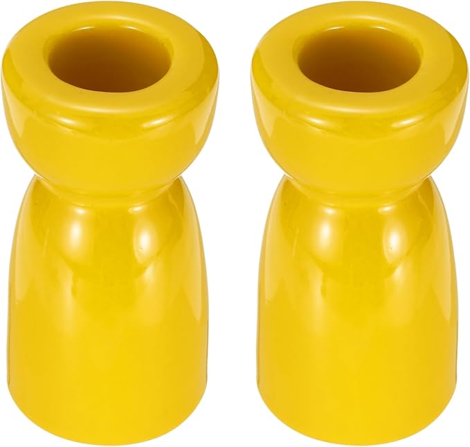 uxcell 2 Pack Candlestick Holder Bright Yellow Ceramic Taper Candle Holder Candle Stand Holders Modern Style Decoration for Centerpiece Tabletops Anniversary