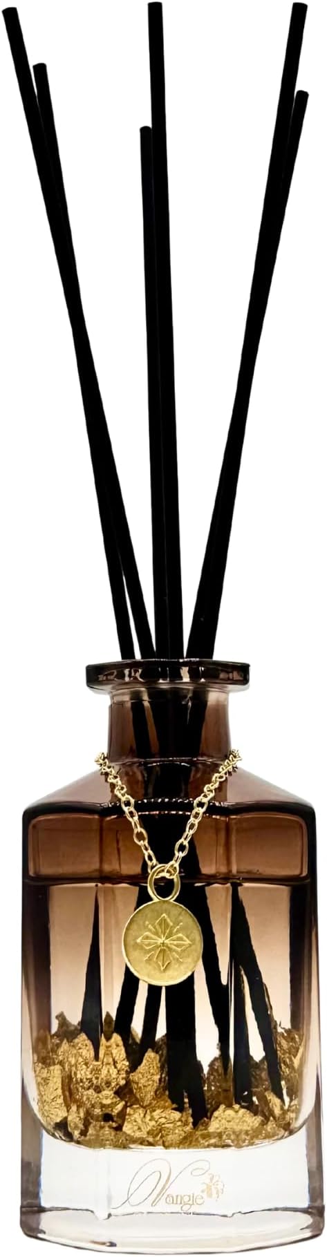 VANGIE Luxury Reed Diffuser for Home | Spiced Amberwood Warm & Woody Scent | Elegant Glass Bottle with Gold Flakes | Long-Lasting, Vegan | Bedroom, Living Room & Office
