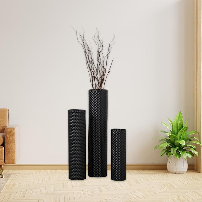 Fenteer 3X Floor Vases Set Floor Standing Ornament Creative Modern Metal Decorative Cylinder Vase Flower Container for