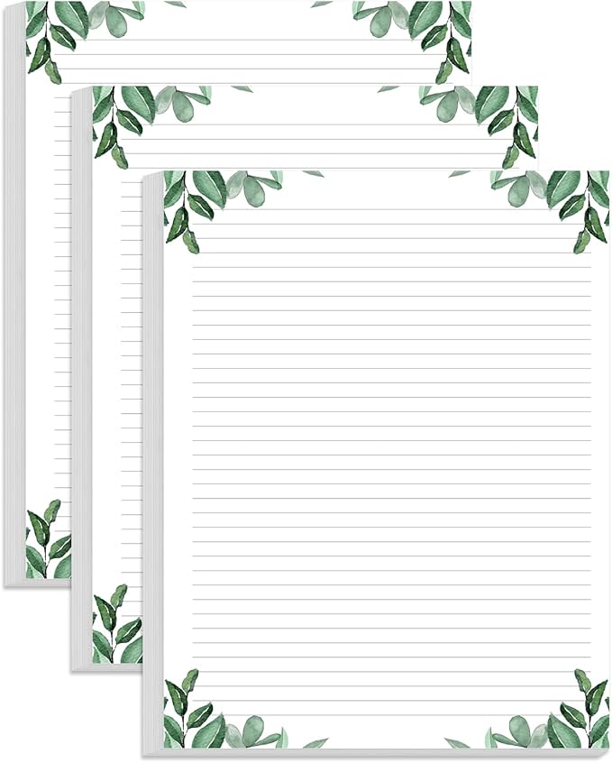 (3-Pack) Stationery Lined Paper, Letter Size Unpunched Ruled Filler Paper, 300Sheets / 600Pages Loose-Leaf Line Paper, 100gsm White Paper, 8.5'' x 11'', Leaf