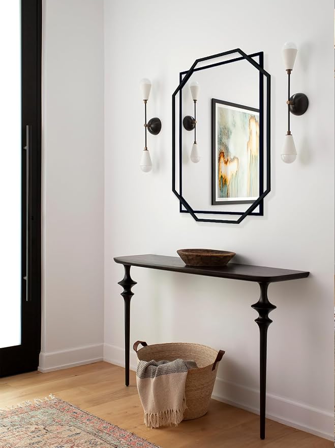 Black Bathroom Mirror, 36" x 24" Mirror Wall Decor with Modern Art Octagonal Metal Frame, for Living Room, Bedroom, Dining Room, Entryway