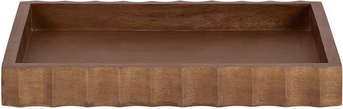 Kate and Laurel Lissi Decorative Rectangle Tray with Wavy Design; 16 x 12; Walnut Brown; Mid-Century Modern Scalloped Serving Tray for Coffee Table Ottoman; Dining Table; or Entryway Catch-All Tray