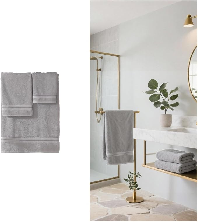 COZYART Light Grey Bath Towels for Bathroom 2 Pcs, 27x54 Cotton Towel Set Super Soft Highly Absorbent Durable 650 GSM Shower Towels for Daily Use