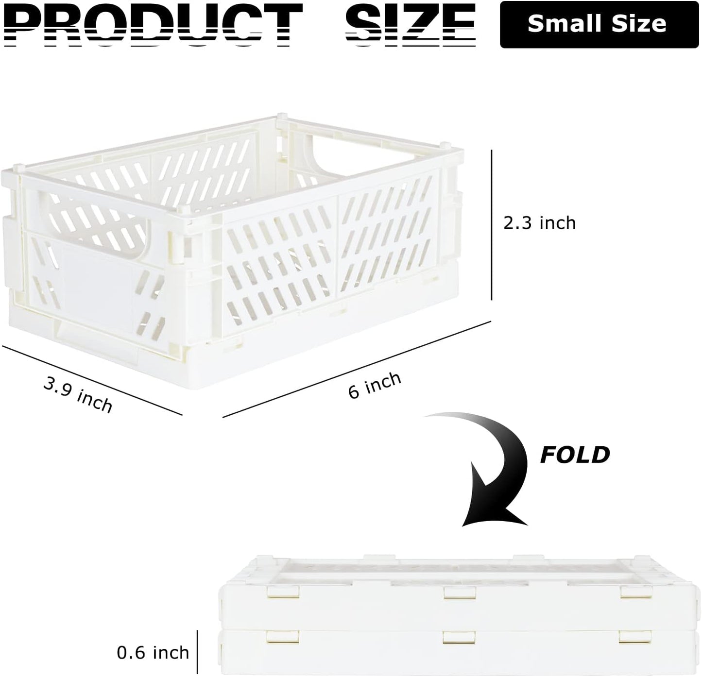Tixill Mini Foldable Plastic Baskets - 2-Pack Collapsible Storage Crates for Home & Office | White (5.9x3.8x2.2)