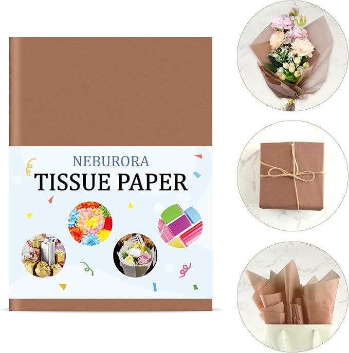 NEBURORA 120 Sheets Dark Brown Wrapping Tissue Paper, 14 x 20 Inches - Bulk Brown Wrap Paper for Gift Bags, Packaging, Floral Filler, Crafts, Birthday, Christmas, Holiday Decor
