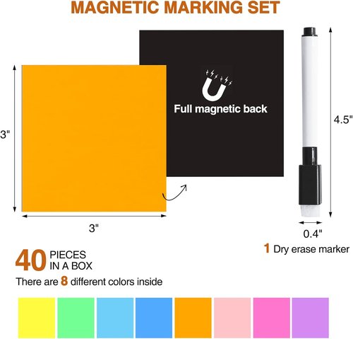 MAXECHO Reusable Magnetic Sticky Notes - 40 Pcs Dry Erase Magnet Sheets Set | Easy Post Labels in Multicolor