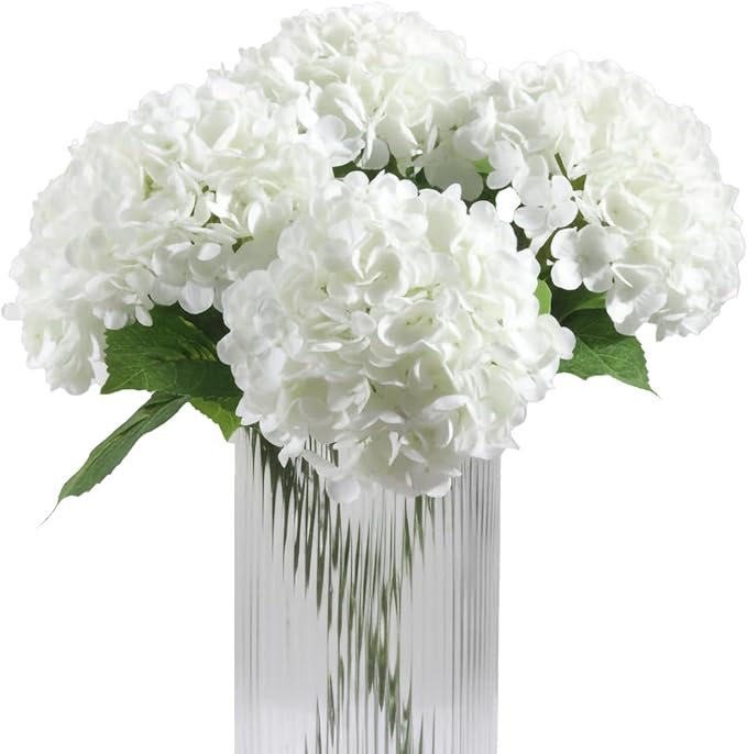 3pcs Hydrangea Artificial Flowers, 21" Real Touch Silk Faux Hydrangeas Flowers Lifelike Fake Hydrangea for Wedding Bouquets,Home Decor&Party Centerpieces (White)