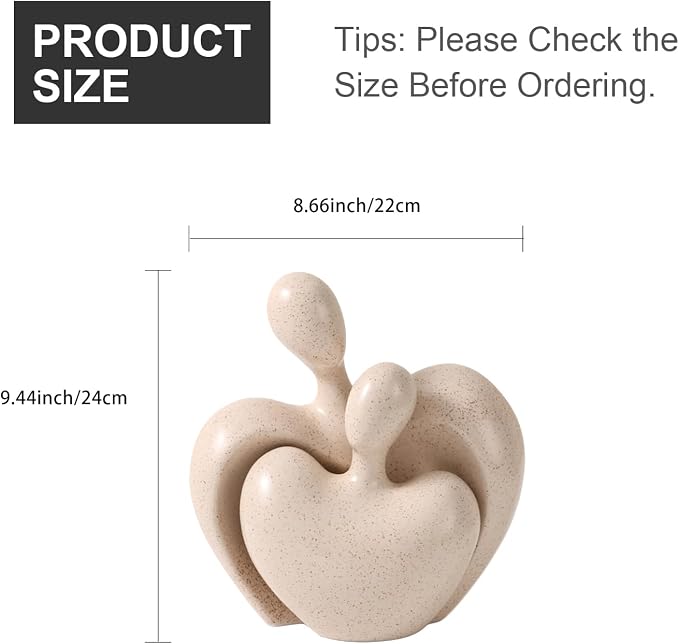 Ceramic Couple Statues Home Decor Aesthetic Abstract Sculpture Modern Decorative Statue for Living Room Bedroom Bookshelf Table Centerpiece Office (Beige)